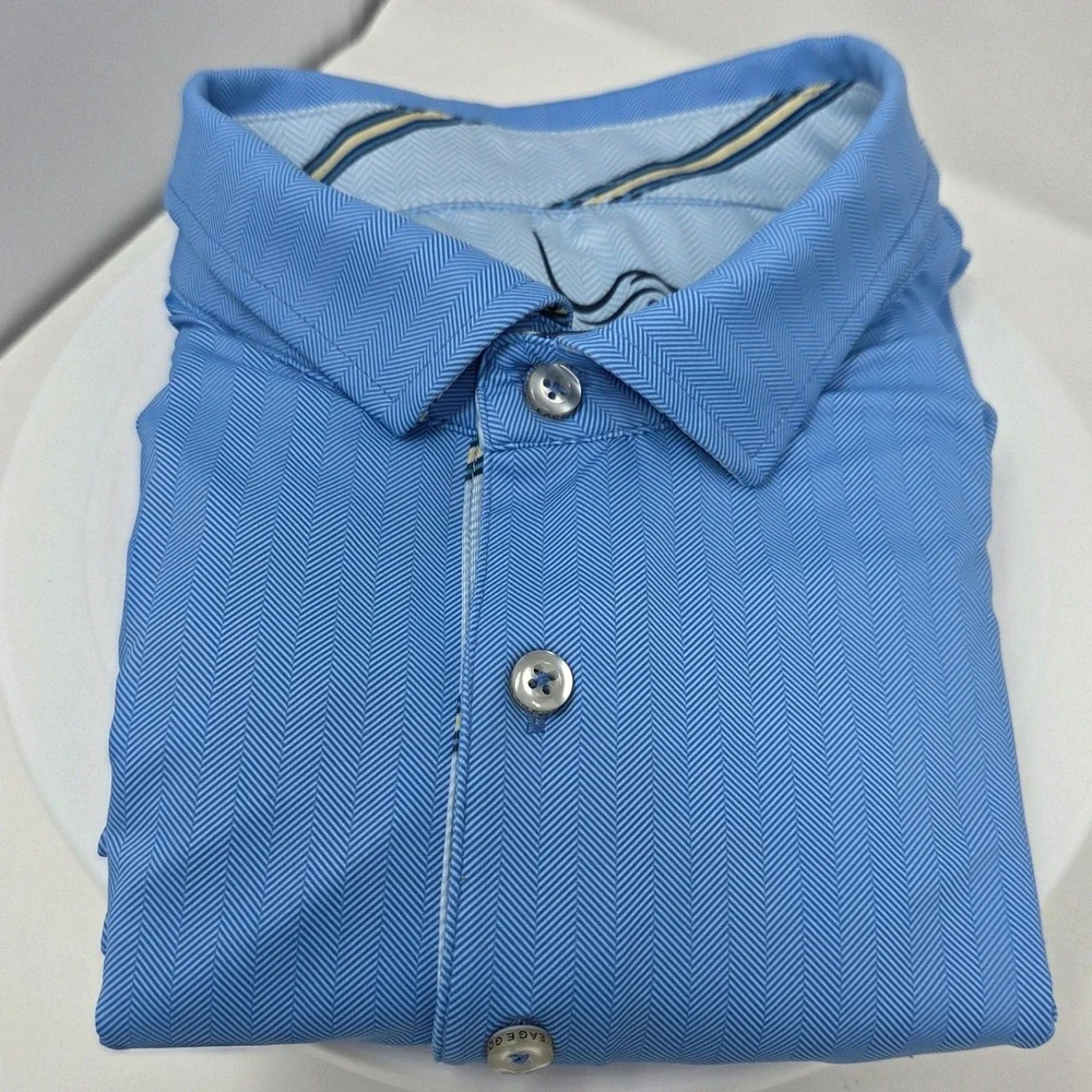 EAGEGOF Polo Shirt Mens XL Blue Herringbone Short Sleeve Stretch Performance